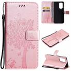 For OnePlus 9 Tree & Cat Pattern Pressed Printing Horizontal Flip PU Leather Case with Holder & Card Slots & Wallet & Lanyard(Rose Gold) - 1