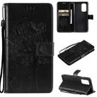 For OnePlus 9 Tree & Cat Pattern Pressed Printing Horizontal Flip PU Leather Case with Holder & Card Slots & Wallet & Lanyard(Black) - 1