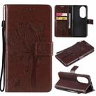 For Huawei P50 Pro Tree & Cat Pattern Pressed Printing Horizontal Flip PU Leather Case with Holder & Card Slots & Wallet & Lanyard(Coffee) - 1