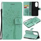 For Huawei P50 Tree & Cat Pattern Pressed Printing Horizontal Flip PU Leather Case with Holder & Card Slots & Wallet & Lanyard(Green) - 1