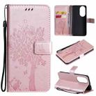 For Huawei P50 Tree & Cat Pattern Pressed Printing Horizontal Flip PU Leather Case with Holder & Card Slots & Wallet & Lanyard(Rose Gold) - 1