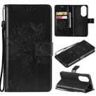 For Huawei P50 Tree & Cat Pattern Pressed Printing Horizontal Flip PU Leather Case with Holder & Card Slots & Wallet & Lanyard(Black) - 1