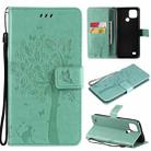 For OPPO Realme C21 / C20 Tree & Cat Pattern Pressed Printing Horizontal Flip PU Leather Case with Holder & Card Slots & Wallet & Lanyard(Green) - 1