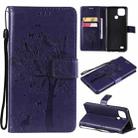 For OPPO Realme C21 / C20 Tree & Cat Pattern Pressed Printing Horizontal Flip PU Leather Case with Holder & Card Slots & Wallet & Lanyard(Purple) - 1