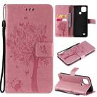 For OPPO Realme C21 / C20 Tree & Cat Pattern Pressed Printing Horizontal Flip PU Leather Case with Holder & Card Slots & Wallet & Lanyard(Pink) - 1