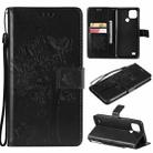 For OPPO Realme C21 / C20 Tree & Cat Pattern Pressed Printing Horizontal Flip PU Leather Case with Holder & Card Slots & Wallet & Lanyard(Black) - 1