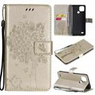 For OPPO Realme C21 / C20 Tree & Cat Pattern Pressed Printing Horizontal Flip PU Leather Case with Holder & Card Slots & Wallet & Lanyard(Gold) - 1