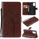 For OPPO Reno6 5G Tree & Cat Pattern Pressed Printing Horizontal Flip PU Leather Case with Holder & Card Slots & Wallet & Lanyard(Coffee) - 1