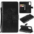 For OPPO Reno6 5G Tree & Cat Pattern Pressed Printing Horizontal Flip PU Leather Case with Holder & Card Slots & Wallet & Lanyard(Black) - 1