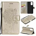 For OPPO Reno6 5G Tree & Cat Pattern Pressed Printing Horizontal Flip PU Leather Case with Holder & Card Slots & Wallet & Lanyard(Gold) - 1