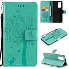 For OPPO Reno6 Pro 5G Tree & Cat Pattern Pressed Printing Horizontal Flip PU Leather Case with Holder & Card Slots & Wallet & Lanyard(Green) - 1