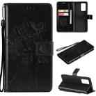 For OPPO Reno6 Pro 5G Tree & Cat Pattern Pressed Printing Horizontal Flip PU Leather Case with Holder & Card Slots & Wallet & Lanyard(Black) - 1