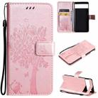 For Google Pixel 6 Pro Tree & Cat Embossed Pattern Horizontal Flip Leather Case with Holder & Card Slots & Wallet & Lanyard(Rose Gold) - 1