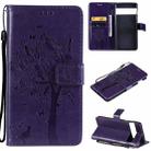 For Google Pixel 6 Pro Tree & Cat Embossed Pattern Horizontal Flip Leather Case with Holder & Card Slots & Wallet & Lanyard(Purple) - 1