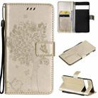 For Google Pixel 6 Pro Tree & Cat Embossed Pattern Horizontal Flip Leather Case with Holder & Card Slots & Wallet & Lanyard(Gold) - 1