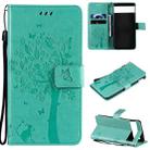 For Google Pixel 6 Tree & Cat Embossed Pattern Horizontal Flip Leather Case with Holder & Card Slots & Wallet & Lanyard(Green) - 1