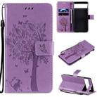 For Google Pixel 6 Tree & Cat Embossed Pattern Horizontal Flip Leather Case with Holder & Card Slots & Wallet & Lanyard(Light Purple) - 1