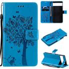 For Google Pixel 6 Tree & Cat Embossed Pattern Horizontal Flip Leather Case with Holder & Card Slots & Wallet & Lanyard(Blue) - 1