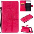 For Google Pixel 6 Tree & Cat Embossed Pattern Horizontal Flip Leather Case with Holder & Card Slots & Wallet & Lanyard(Rose Red) - 1