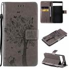 For Google Pixel 6 Tree & Cat Embossed Pattern Horizontal Flip Leather Case with Holder & Card Slots & Wallet & Lanyard(Grey) - 1