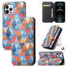 For iPhone 12 / 12 Pro Colored Drawing Magnetic Horizontal Flip PU Leather Case with Holder & Card Slots & Wallet(Rhombus Mandala) - 1