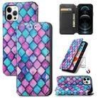 For iPhone 12 / 12 Pro Colored Drawing Magnetic Horizontal Flip PU Leather Case with Holder & Card Slots & Wallet(Purple Scales) - 1