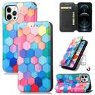 For iPhone 12 / 12 Pro Colored Drawing Magnetic Horizontal Flip PU Leather Case with Holder & Card Slots & Wallet(Color Honeycomb) - 1