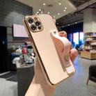 For iPhone 12 mini 6D Pure Color Plating Protective Case with Wristband & Holder (Pink) - 1