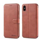 For iPhone X / XS AZNS Calf Texture Magnetic Horizontal Flip PU Leather Case with Holder & Card Slots & Photo Frame(Brown) - 1