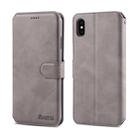 For iPhone X / XS AZNS Calf Texture Magnetic Horizontal Flip PU Leather Case with Holder & Card Slots & Photo Frame(Gray) - 1