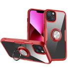 For iPhone 13 Shockproof Transparent TPU + Acrylic Protective Case with Ring Holder(Red) - 1