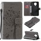 For Nokia 6.3 Tree & Cat Pattern Pressed Printing Horizontal Flip PU Leather Case with Holder & Card Slots & Wallet & Lanyard(Gray) - 1