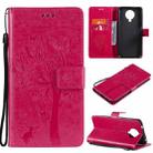 For Nokia 6.3 Tree & Cat Pattern Pressed Printing Horizontal Flip PU Leather Case with Holder & Card Slots & Wallet & Lanyard(Rose) - 1