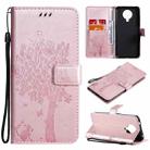 For Nokia 6.3 Tree & Cat Pattern Pressed Printing Horizontal Flip PU Leather Case with Holder & Card Slots & Wallet & Lanyard(Rose gold) - 1