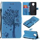 For Nokia G20 Tree & Cat Pattern Pressed Printing Horizontal Flip PU Leather Case with Holder & Card Slots & Wallet & Lanyard(Blue) - 1