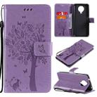 For Nokia G20 Tree & Cat Pattern Pressed Printing Horizontal Flip PU Leather Case with Holder & Card Slots & Wallet & Lanyard(Lavender) - 1