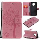 For Nokia G10 Tree & Cat Pattern Pressed Printing Horizontal Flip PU Leather Case with Holder & Card Slots & Wallet & Lanyard(Pink) - 1