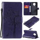 For Nokia G10 Tree & Cat Pattern Pressed Printing Horizontal Flip PU Leather Case with Holder & Card Slots & Wallet & Lanyard(Purple) - 1