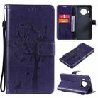 For Nokia X20 Tree & Cat Pattern Pressed Printing Horizontal Flip PU Leather Case with Holder & Card Slots & Wallet & Lanyard(Purple) - 1