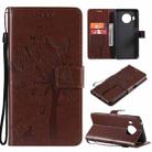 For Nokia X20 Tree & Cat Pattern Pressed Printing Horizontal Flip PU Leather Case with Holder & Card Slots & Wallet & Lanyard(Coffee) - 1
