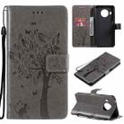 For Nokia X10 Tree & Cat Pattern Pressed Printing Horizontal Flip PU Leather Case with Holder & Card Slots & Wallet & Lanyard(Gray) - 1