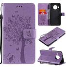 For Nokia X10 Tree & Cat Pattern Pressed Printing Horizontal Flip PU Leather Case with Holder & Card Slots & Wallet & Lanyard(Purple) - 1