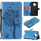 For Nokia X10 Tree & Cat Pattern Pressed Printing Horizontal Flip PU Leather Case with Holder & Card Slots & Wallet & Lanyard(Blue) - 1