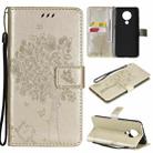 For Nokia 5.3 Tree & Cat Pattern Pressed Printing Horizontal Flip PU Leather Case with Holder & Card Slots & Wallet & Lanyard(Gold) - 1