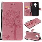 For Nokia 5.3 Tree & Cat Pattern Pressed Printing Horizontal Flip PU Leather Case with Holder & Card Slots & Wallet & Lanyard(Pink) - 1