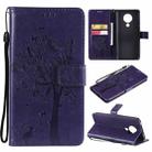 For Nokia 5.3 Tree & Cat Pattern Pressed Printing Horizontal Flip PU Leather Case with Holder & Card Slots & Wallet & Lanyard(Purple) - 1