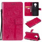 For Nokia 5.3 Tree & Cat Pattern Pressed Printing Horizontal Flip PU Leather Case with Holder & Card Slots & Wallet & Lanyard(Rose) - 1