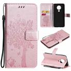 For Nokia 5.3 Tree & Cat Pattern Pressed Printing Horizontal Flip PU Leather Case with Holder & Card Slots & Wallet & Lanyard(Rose gold) - 1