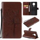 For Nokia 5.3 Tree & Cat Pattern Pressed Printing Horizontal Flip PU Leather Case with Holder & Card Slots & Wallet & Lanyard(Coffee) - 1