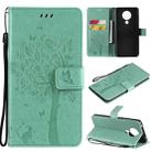 For Nokia 5.3 Tree & Cat Pattern Pressed Printing Horizontal Flip PU Leather Case with Holder & Card Slots & Wallet & Lanyard(Green) - 1